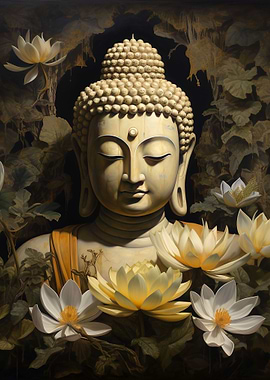 Buddha And Lotus Flowers