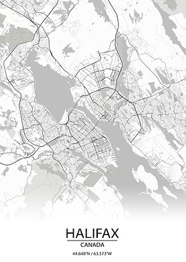 Halifax Canada White Map