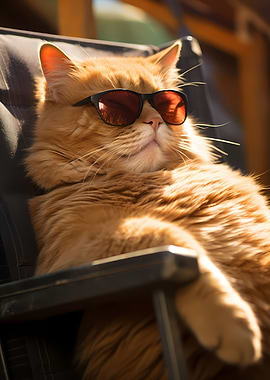 Fat Cat Chilling Sun Beach