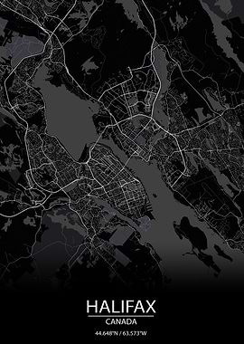 Halifax Canada Black Map