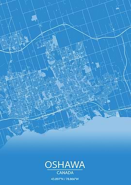 Oshawa Ontario Blue Map