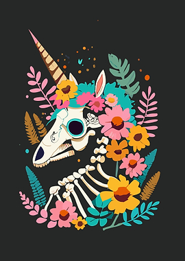 a floral unicorn skeleton