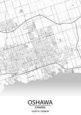 Oshawa Ontario White Map