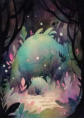 Cute watercolor monster