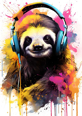 Sloth with Headphones