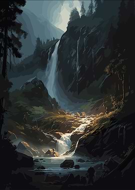 Waterfall in Forest Nature