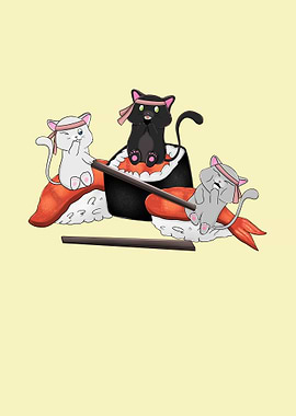 cats eating sushi