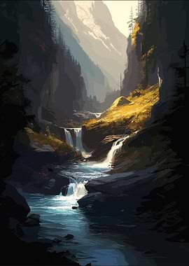 Waterfall in Forest Nature