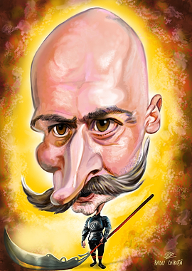 Man in armour caricature