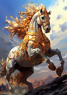 Gold Ivory Wild War Horse