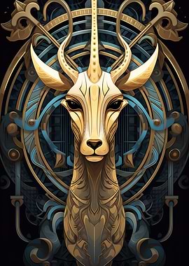 Deer Portrait Blue Grey