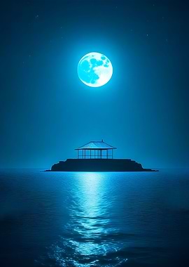 blue moon over the sea