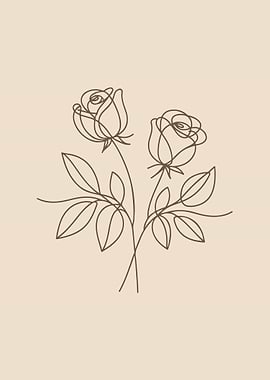 Pair of Roses Line Art