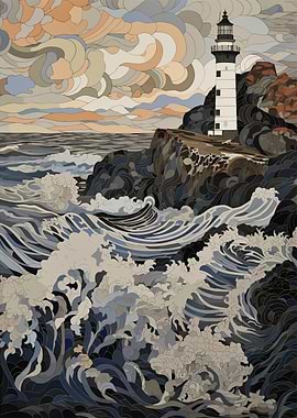 Light House in a storm art