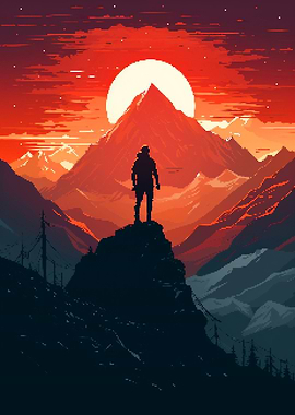 Mountain Sunset Pixel Art