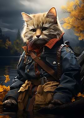 Cat Fisherman on a Lake