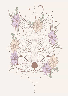 art fox with flowers