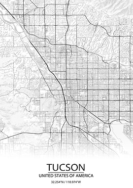 Tucson Arizona White Map
