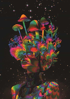 Psychedelic mushroom head