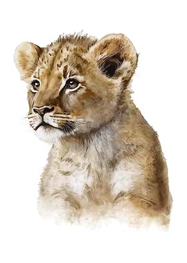 Baby Lion Watercolor Art