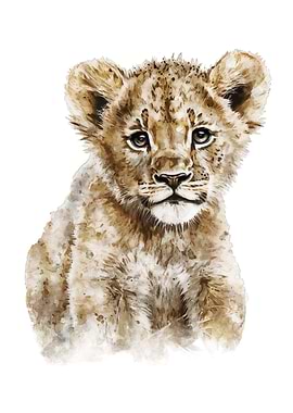Baby Lion Cub Watercolor