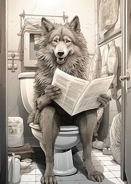 Wolf on Toilet