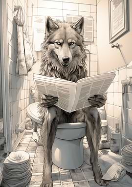 Wolf on Toilet