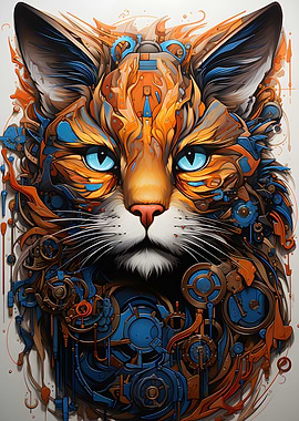 Cyborg Cat Painting