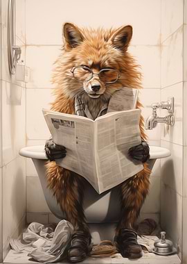 Cute Fox on Toilet