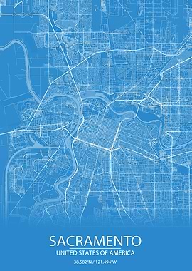 Sacramento USA CA Blue Map
