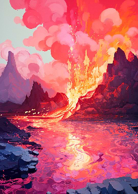 Volcano Scene Pixel Art