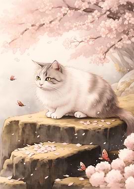 Cute japanese cat hanami