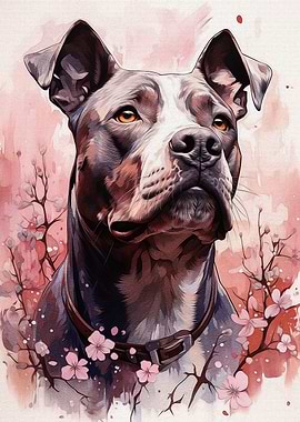 Pit bull and Pink Flowers