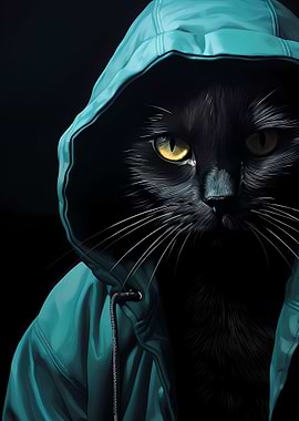 Black cat in hoodie
