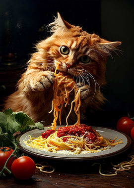 Cat Eating Spaghetti