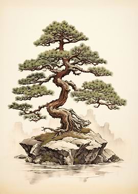 Zen Bonsai Tree Watercolor