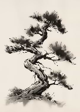 Zen Bonsai Tree Watercolor