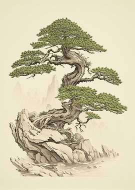 Zen Bonsai Tree Watercolor