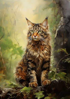 Maine Coon cat in forest