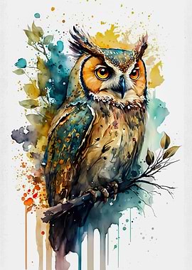 Bird owl in watercolor