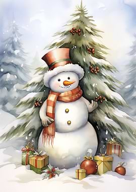 Watercolor Snowman