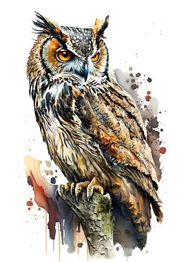 Bird owl in watercolor