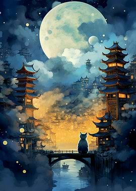 The moon night cat japan