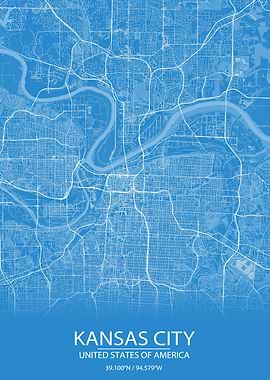 Kansas City MO Blue Map