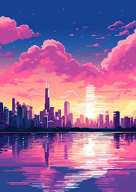 Chicago Sunset Pixel Art