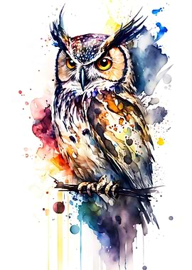 Bird owl in watercolor