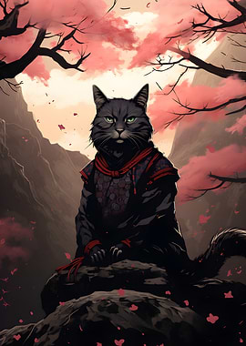 Samurai Cat Sakura Tree