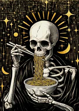 Skeleton loves noodle