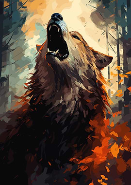 Autum Wolf Howling Fall