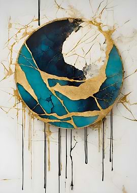 Abstract Kintsugi moon art